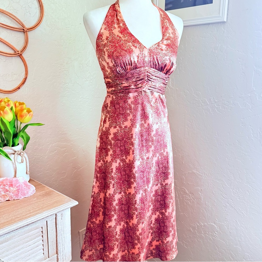 LOFT Halter Silk Paisley Floral Pink Dress
